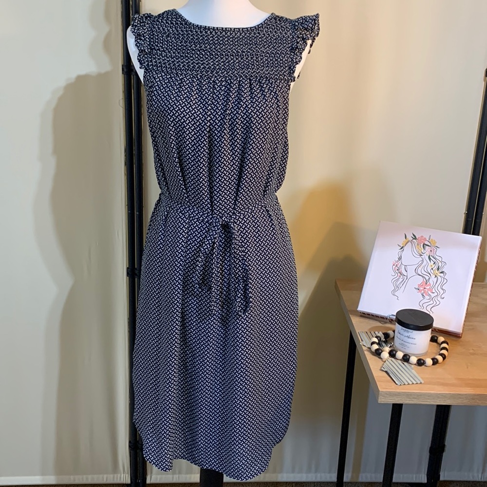H&M Navy & White Butterfly Print Smock-top Dress Sz 4